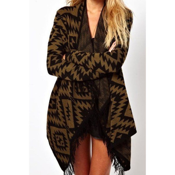 MarieBella Sweaters - Aztec Print Open front print cardigan in Burgundy